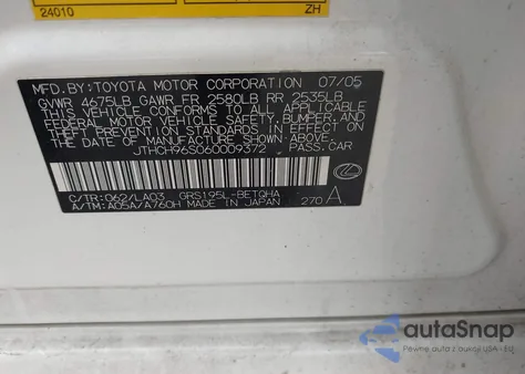 2006 Lexus Gs 300 из США, поврежденный, VIN JTHCH96S060009372